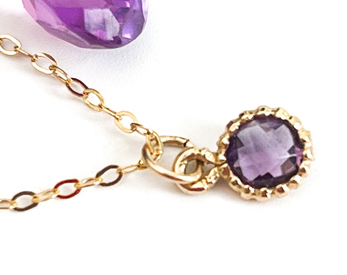 Vintage 14K Gold Amethyst Pendant Necklace: Petite Rose Cut Gem, 18" Gold Filled Chain