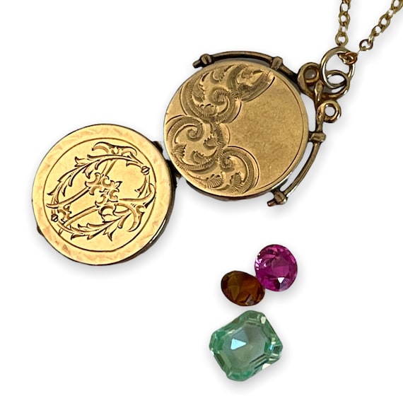 Antique Gold Filled Etched Fob Locket on 14K GF Chain Vintage