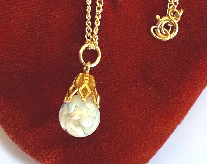 Vintage Floating Opal Pendant Necklace: 12K Gold Filled Orb, 1940s Jewelry