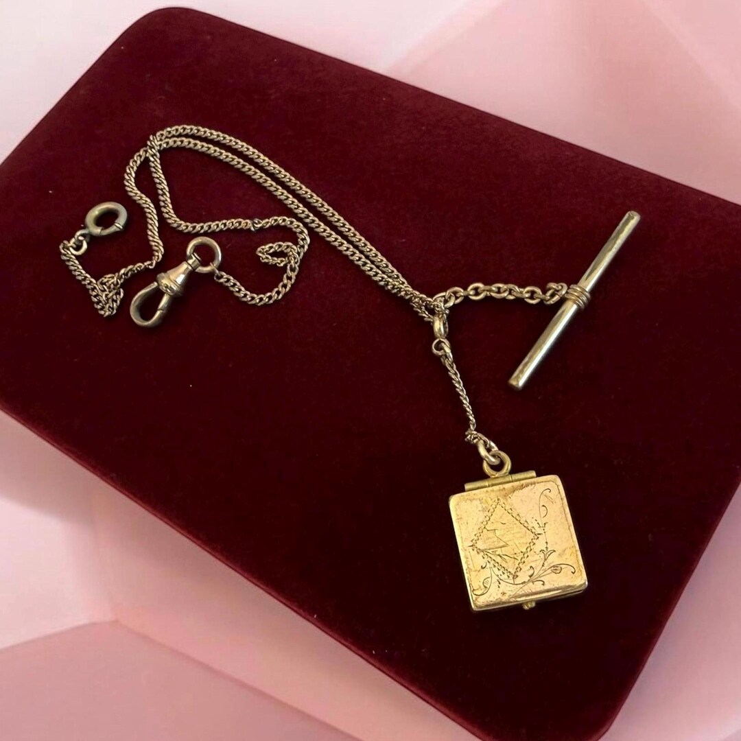 Antique Gold Filled Pocket Watch Chain: Locket Fob, Albert Dog Clip ...