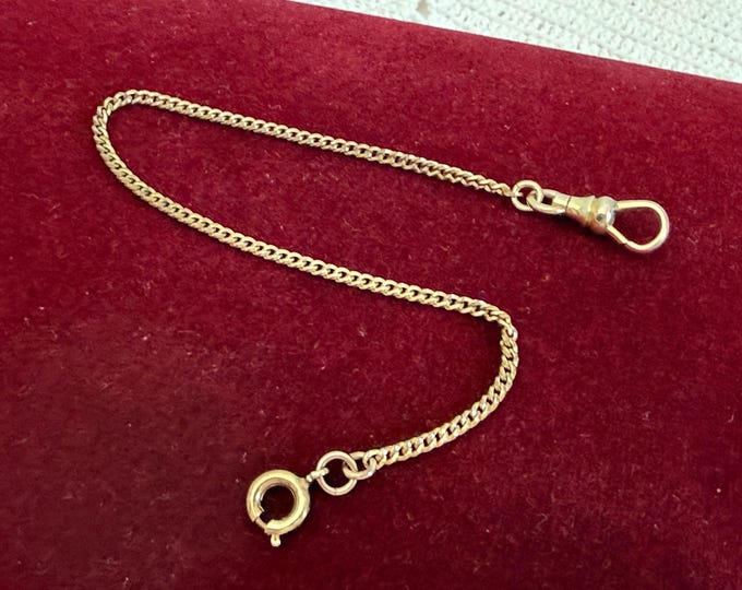 Vintage Gold Filled Curb Link Short Watch Chain: Albert Dog Clip Clasp (7")