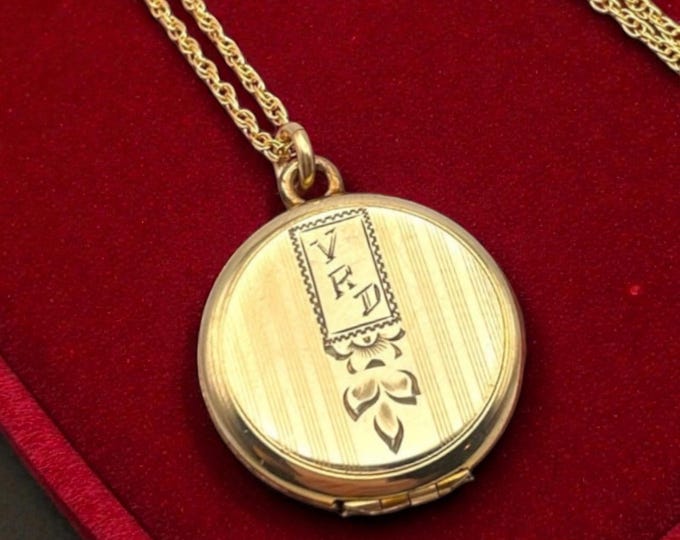 Vintage Gold Filled Locket Necklace: Monogrammed Simmons Pendant, 14K GF Chain