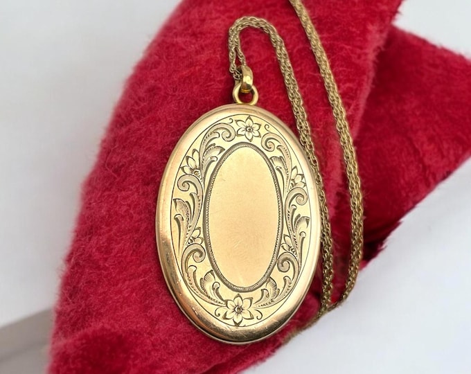 Antique Gold Filled Locket Necklace - Large Oval Pendant Hallmark SOB SO Bigney GF Chain Vintage Edwardian Estate Photo Jewelry Gift for Her