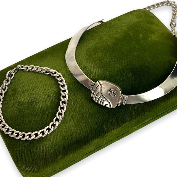 Vintage Taxco Sterling Silver Necklace & Bracelet Set - SR Eagle 3 Hallmark Mexico - Geometric Modern 925 Modernist Statement Estate Jewelry