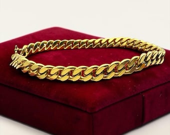 Vintage 14K Gold Filled Curb Chain Bracelet - Miami Cuban Chain Flat Links Fashion Accessory, Minimalist Layering Jewelry, 8” long, Unisex