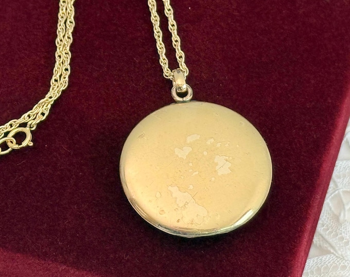 Antique Gold Plated Locket on 14K Gold Filled Chain, Round Large, Timeworn Treasure