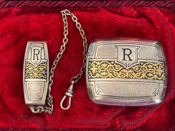 Vintage Hickok Belt Buckle & Watch Fob Set: Art Deco Initial