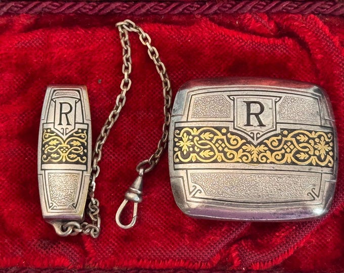 Vintage Hickok Plate Beltogram Watch Fob & Belt Buckle Set - Men’s  Accessories w/ “R” Initial and Dog Chain Clip - Ca 1930s Estate Jewelry