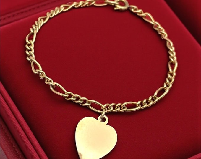 Vintage 12K Gold Filled Charm Bracelet - by A&Z with Heart Charm Specialty Link Chain - Retro Era Mid Century Estate Jewelry 1950s