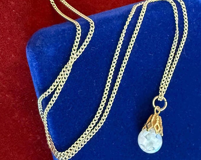 Vintage 12K Gold Filled Floating Opal Pendant on 14K GF Chain Necklace - Chips in Glass Orb Gemstone Dangle Jewelry Play of Color 1940s