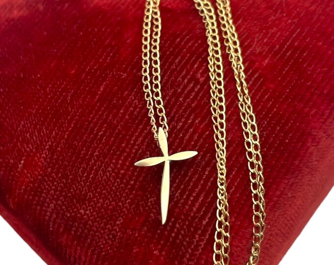 Vintage Petite Tiny Gold Filled Cross - Child Necklace on 12K GF Chain Marvel MA Hallmark - Yellow Gold Retro Religious Pendant Jewelry Gift