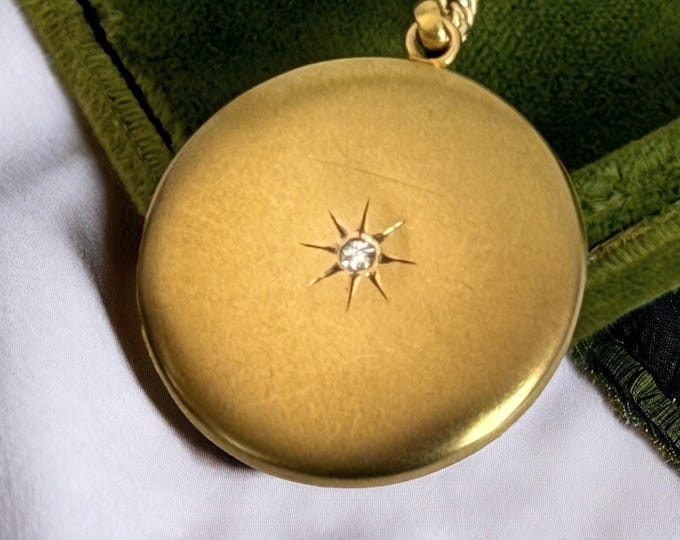 Antique 10K Gold Diamond Locket Necklace: Monogrammed Edwardian Pendant, 14K GF Chain