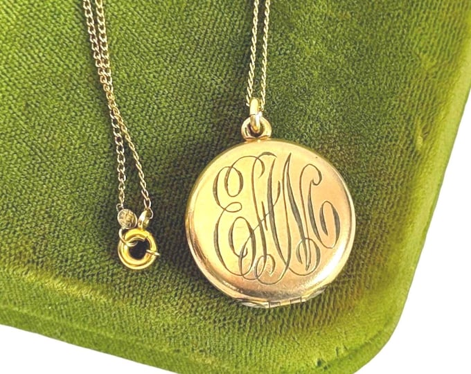 Vintage Unique 2 Photo Gold Filled Locket w/ Religious Jesus Mary Medal Inside on 12K GF Chain - WH Hallmark & EAM Monogram - Estate Jewelry
