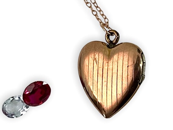 Vintage Rose Gold Filled Etched Heart Locket on 1… - image 2