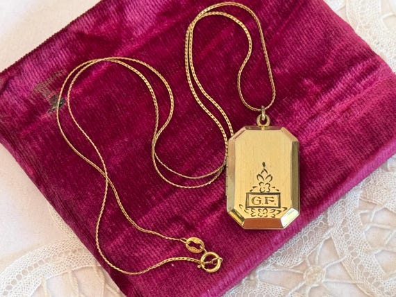 Vintage Gold Filled Locket Necklace: Art Deco Mon… - image 2
