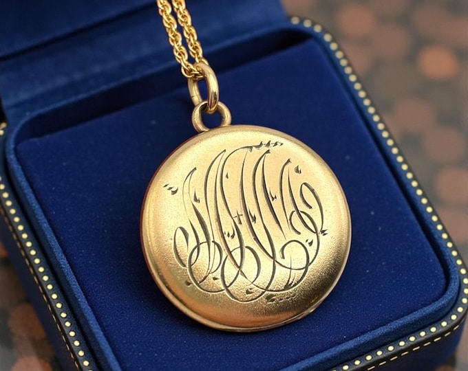 Vintage Gold Filled Locket Necklace: MAM Monogrammed Edwardian Pendant, 14K GF Chain