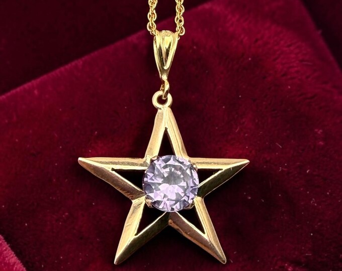 Vintage Star Pendant Necklace - Gold Filled Star Amethyst Center on 14K Gold Filled Chain, Purple Gemstone, Celestial Jewelry, Gift for Her