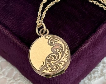 Vintage Gold Filled Etched Locket MW Monogram , Edwardian Photo Pendant, Timeworn Treasure