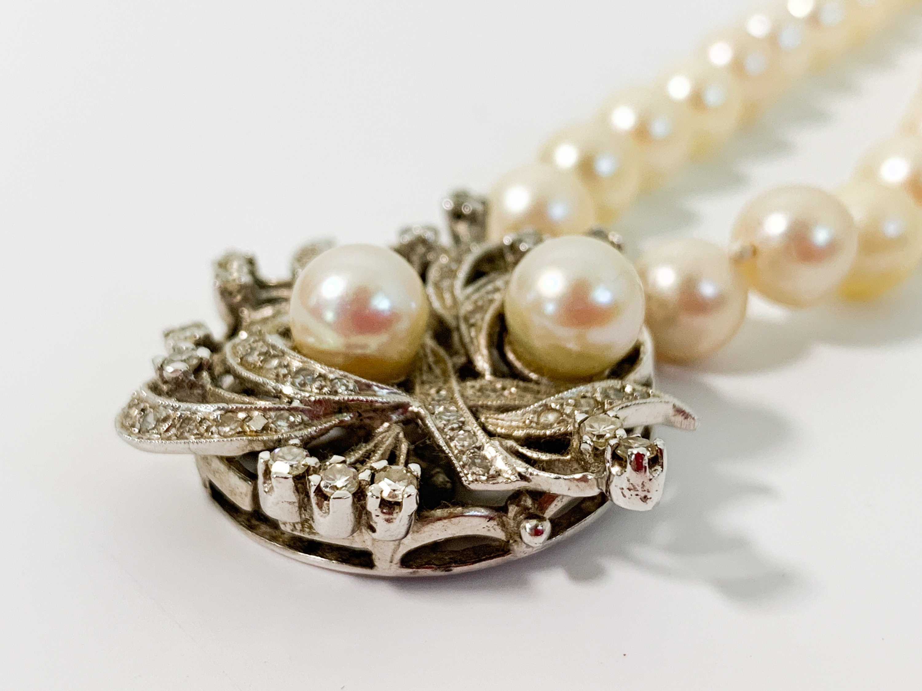 Vintage French Double Pearl Necklace 2ct Diamond Clasp – Antique Jewellery  Online