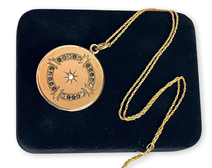 Antique Gold Filled Round Locket w/ Paste Stones W&H CO Mark 14K Gold Filled Chain - Vintage 2 Photo Pendant - Estate Jewelry ca Early 1900s