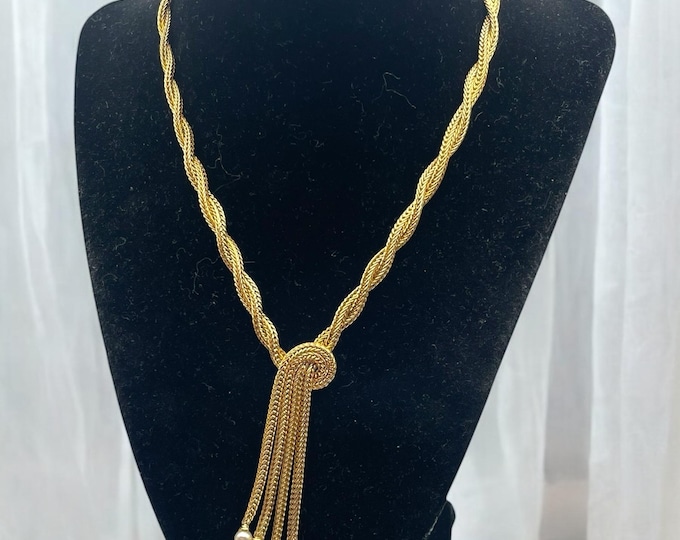 Vintage Grosse Faux Pearl Tassel Necklace - Germany Christian Dior Designer 1964 Mid Century Choker Retro Gold Plated Chain Gift for Her