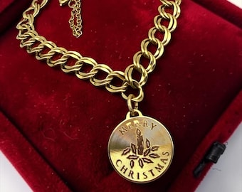 Vintage 12K Gold Filled Christmas Charm Bracelet - Double Link Chain, 1960s Retro Jewelry