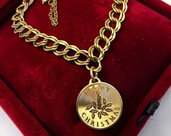 Vintage 12K Gold Filled Christmas Charm Bracelet - Double Link Chain, 1960s Retro Jewelry