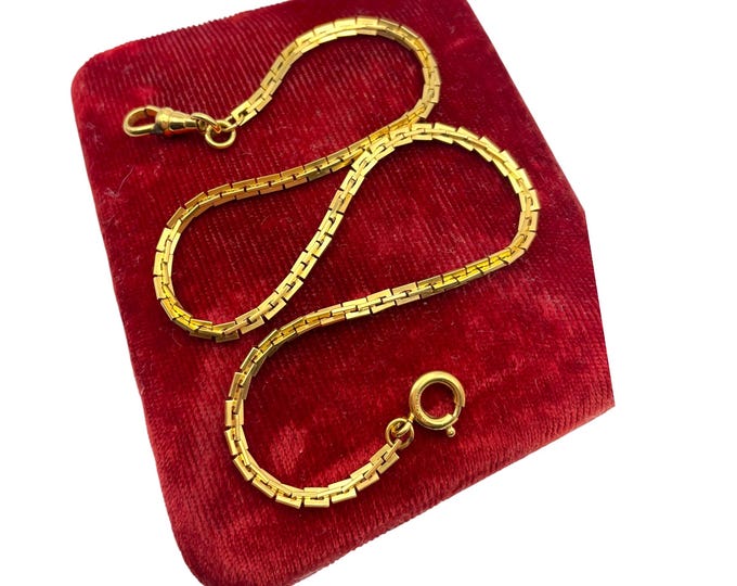 Vintage Watch Chain - 12K Gold Filled Specialty Bold Rectangular Links 15 inches 3mm Gift for Her Him Dog Clasp Choker GF