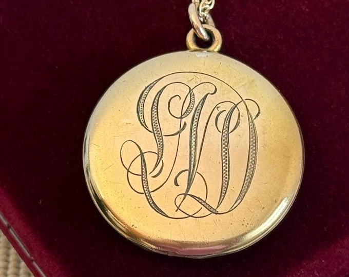 Antique Gold Filled Locket Necklace: Monogrammed Pendant, 12K GF Rope Chain