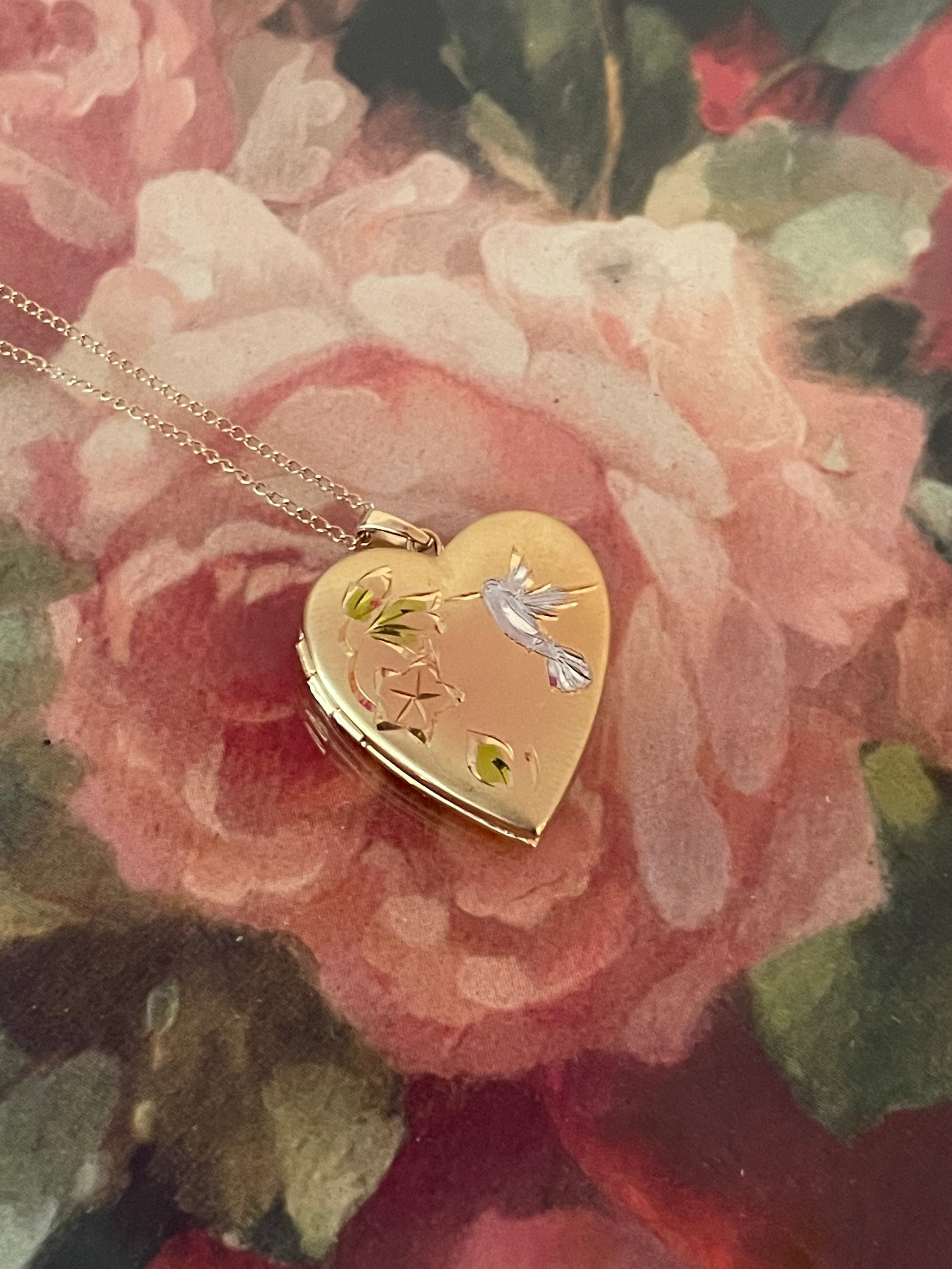 14K Gold And Fine Emerald Hummingbird Heart Pendant On A 14K