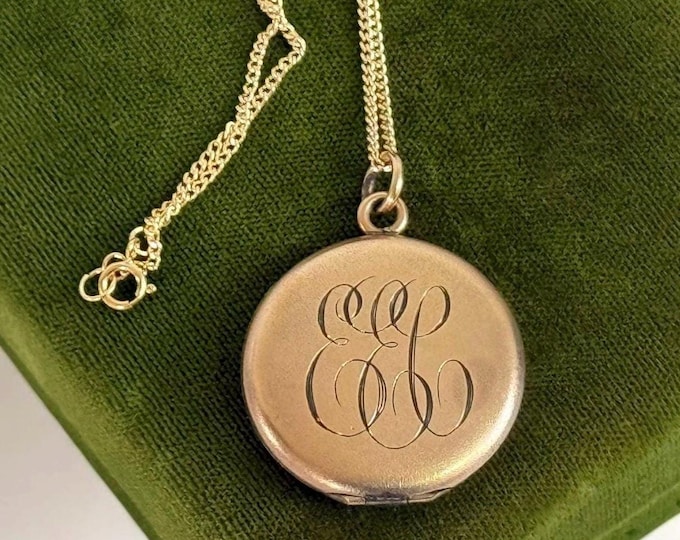 Antique Gold Filled Monogram Locket Necklace: 1900s Photo Pendant, 14K GF Chain