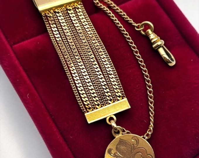 Antique Victorian Gold Filled Watch Chain - Fleur De Lis Charm - Estate Jewelry by HFB HF Barrows w/ Dog Chain Clip, Men's Jewelry Accessory