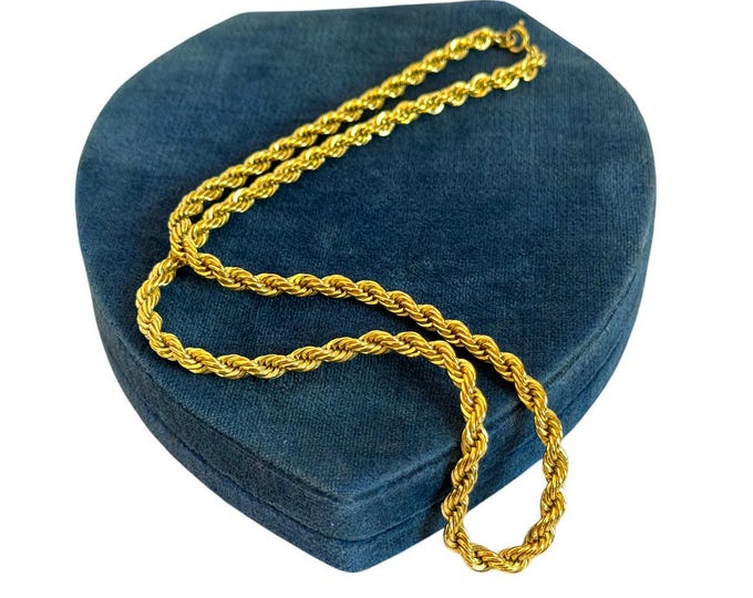 Vintage Necklace 14K Gold Filled 5mm Wide Rope Chain Necklace 20'' Long - Retro Estate Jewelry - Unique Gift for Her - Thick Twisted Link