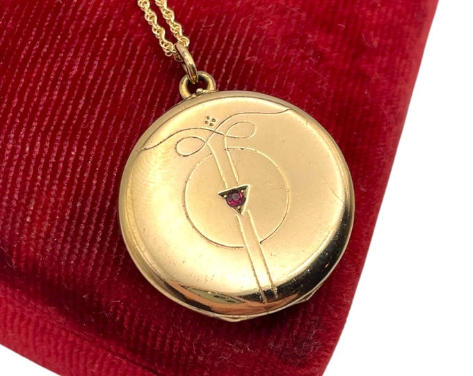 Edwardian Gold Filled Locket Necklace – Vintage Pink Rhinestone, Kollmar & Jourdan
