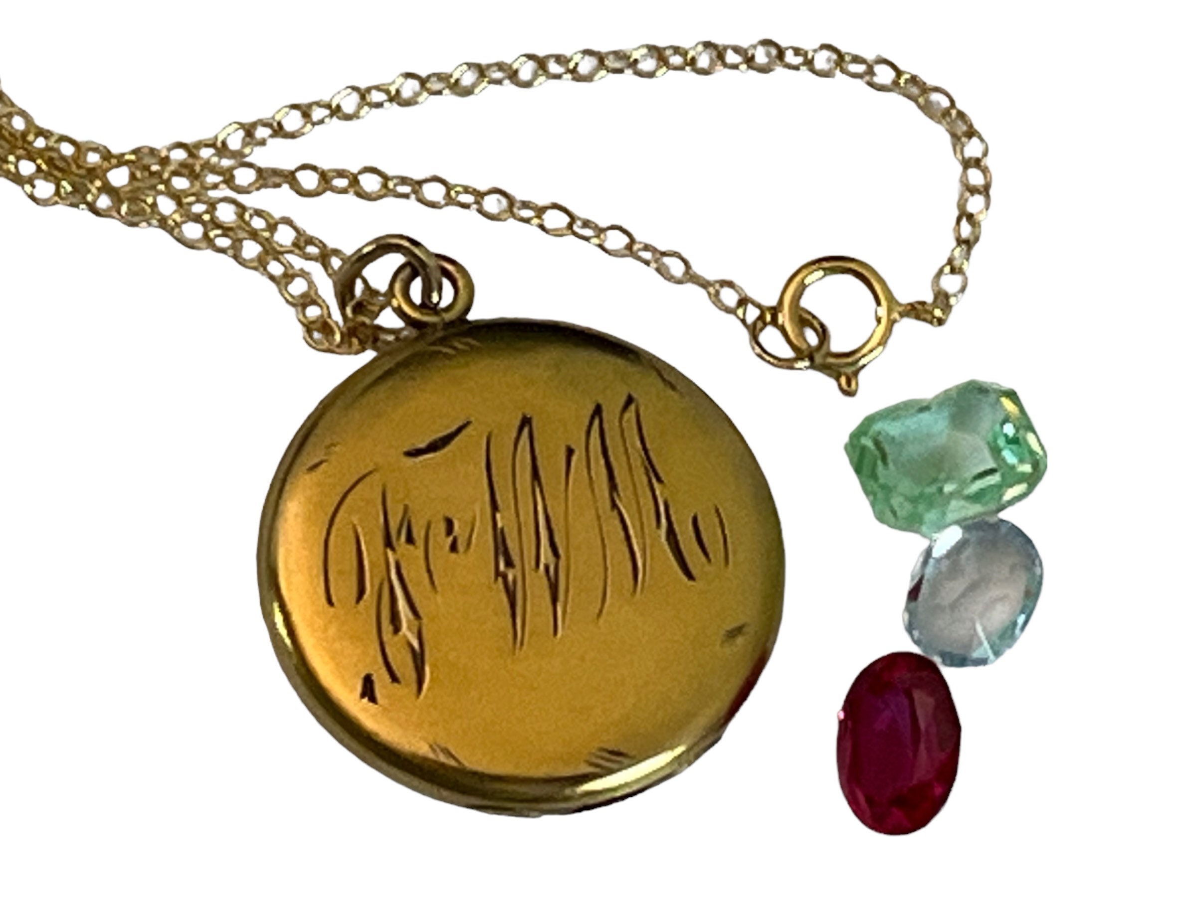 Antique Art Nouveau Gold Filled Locket w/ Red and Clear Paste 