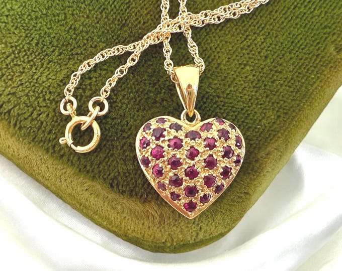 Vintage 14K Gold Spinel Heart Pendant with Gold Filled Chain