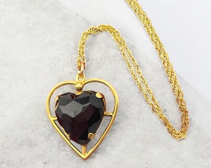 Vintage Gold Filled Heart Pendant - Smoky Quartz Faceted Stone Charm Heart Necklace - Love Gift for Her on 14K GF Chain