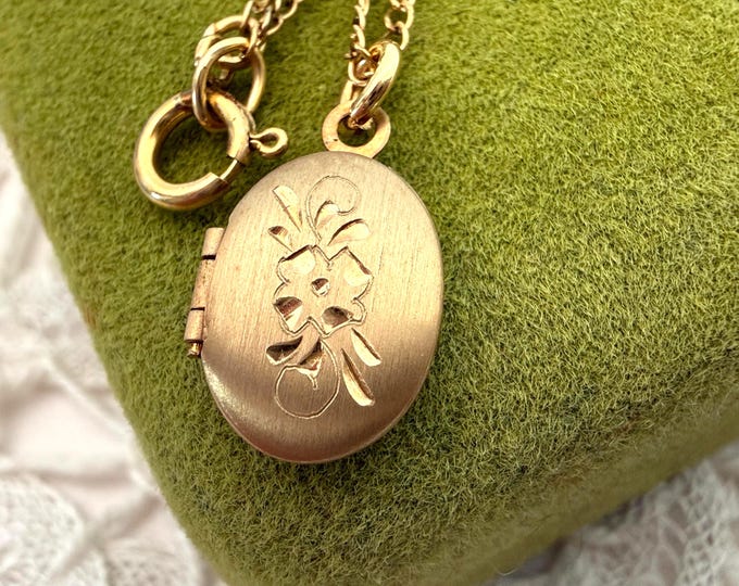 Vintage TINY 14K Gold Filled Locket Necklace: Hayward Hallmark, Original Box