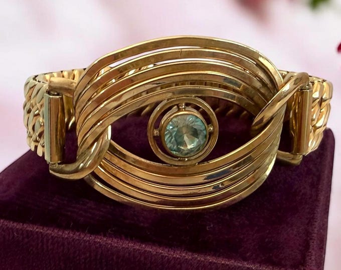 Vintage Gold Filled Expansion Bracelet - Binder Brothers BB Hallmark w/ Blue Topaz