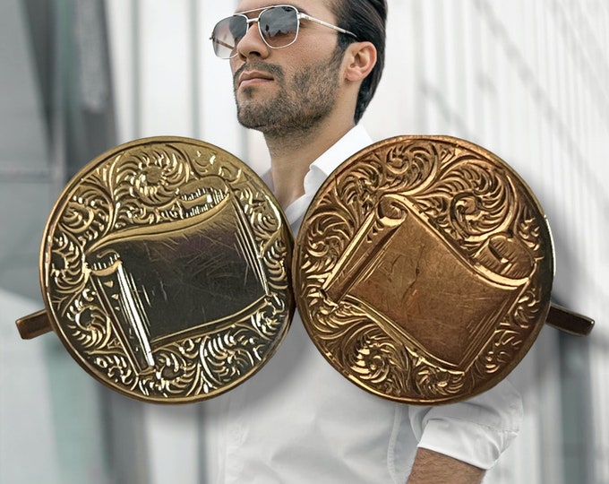 Antique Gold Filled Cuff Links - Etched Background - Men's  Wedding Pair of Cufflinks w/ Unique Closure