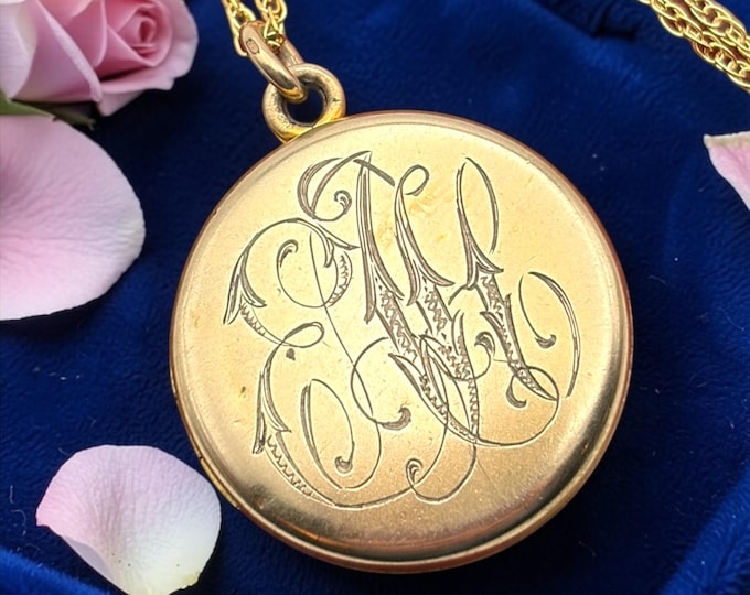 Antique Gold Filled Locket Necklace – Monogrammed Photo Jewelry, Foster & Bailey Chain