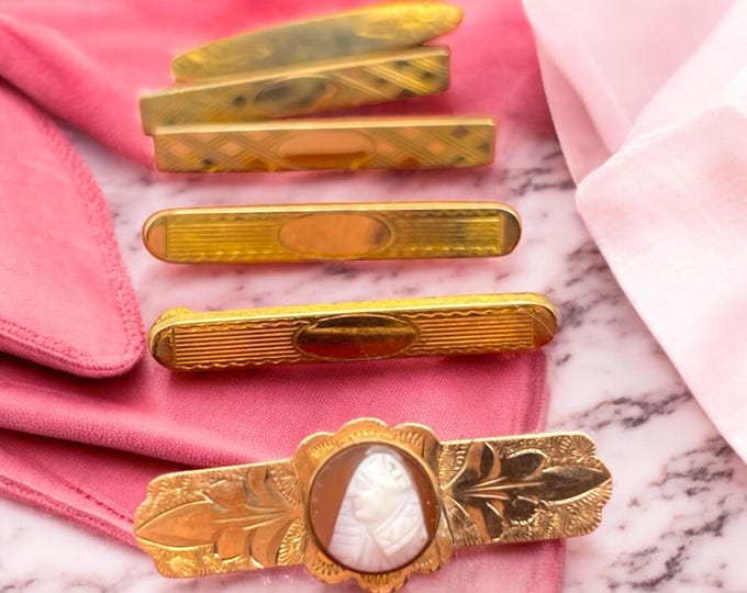Antique Matching Gold Filled Brooches Lingerie Pins - Set of 6 GF Small Design - Cameo Etched Small Petite Mismatch Vintage Estate Jewelry