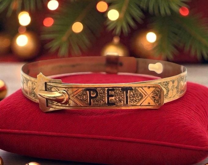 Antique 10K Gold Plated Child's Bracelet – Etched Belt Buckle, Monogrammed