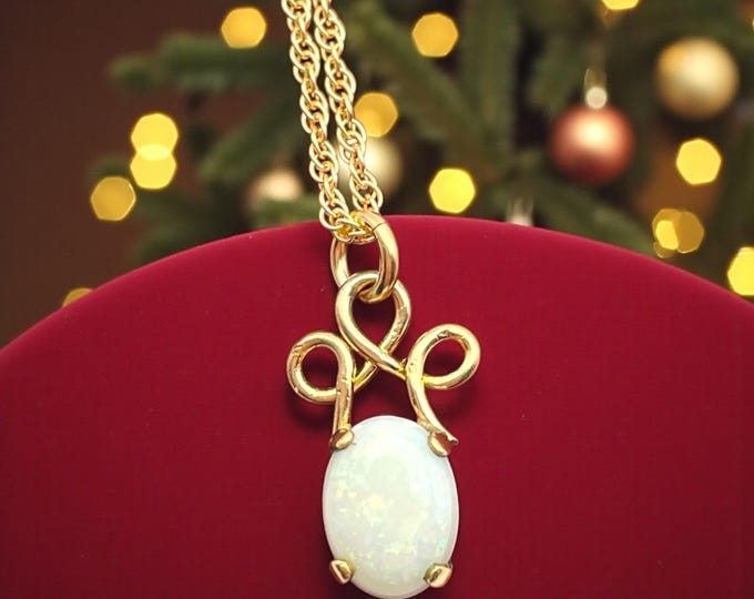 Vintage 12K Gold Filled Opal Pendant Necklace: Simple Minimal Layering Jewelry with 14K GF Chain