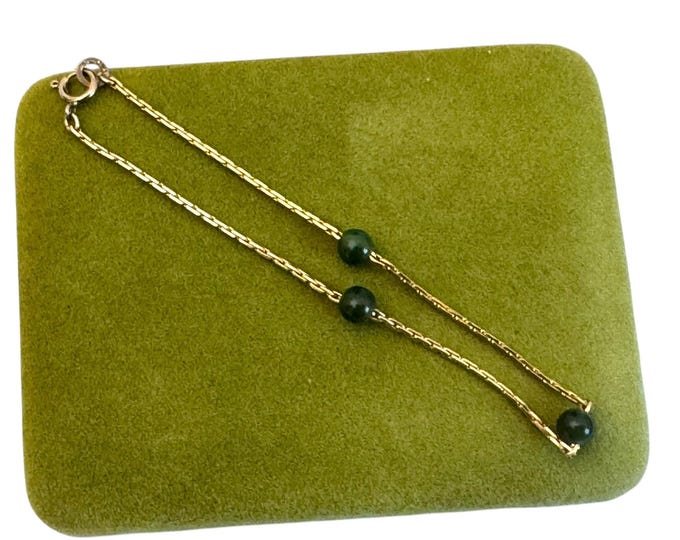 Vintage 14K Gold Filled Green Gemstone Jade Bracelet: Fine Layering Jewelry