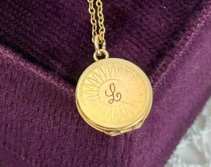Vintage 10K Gold Locket Necklace: Engraved Initial L, Dated 1945, Child Size