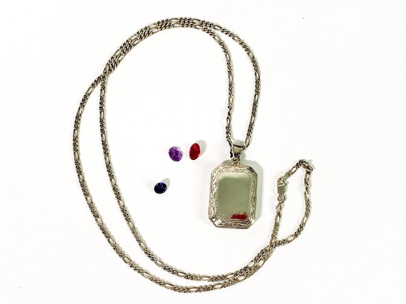 Large Rectangular Sterling Silver Locket Necklace on Long Etsy