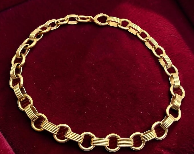 Vintage 12K Gold Filled Charm Bracelet - Round Links Ribbed Bars Mid century MCM 1960s Fashion Accessory, Minimalist Layering Jewelry