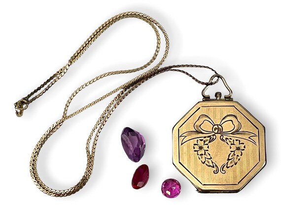 Vintage Gold Filled Etched Octagon Locket Necklace W Etched