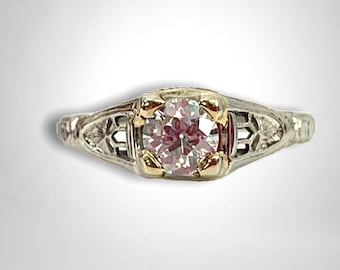 Antique 18K White Gold Diamond Solitaire Ring - Edwardian Estate Jewelry, Size 7.5